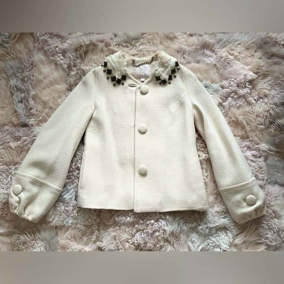 Rebecca Taylor Jackets & Blazers - Rebecca Taylor Cream Blazer with Faux Fur Collar